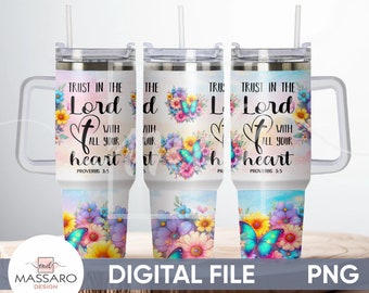 Christian Tumbler Wrap: Bible Verse, Colorful Flowers (Digital File)