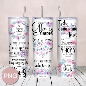 Versículo de la Biblia en español, Vaso delgado de 20 oz PNG, Citas en español PNG, Vaso en español PNG, Vaso de envoltura completa, Descarga instantánea