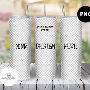 Skinny Tumbler Mockup - Set Of 3 Thermal Cups PNG Template - Wrap Around Mock Up PNG - 20 oz Tumbler Full Wrap Sublimation Template