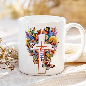 FAITH CROSS WITH FLOWERS AND BUTTERFLIES PNG - FAITH CROSS PNG