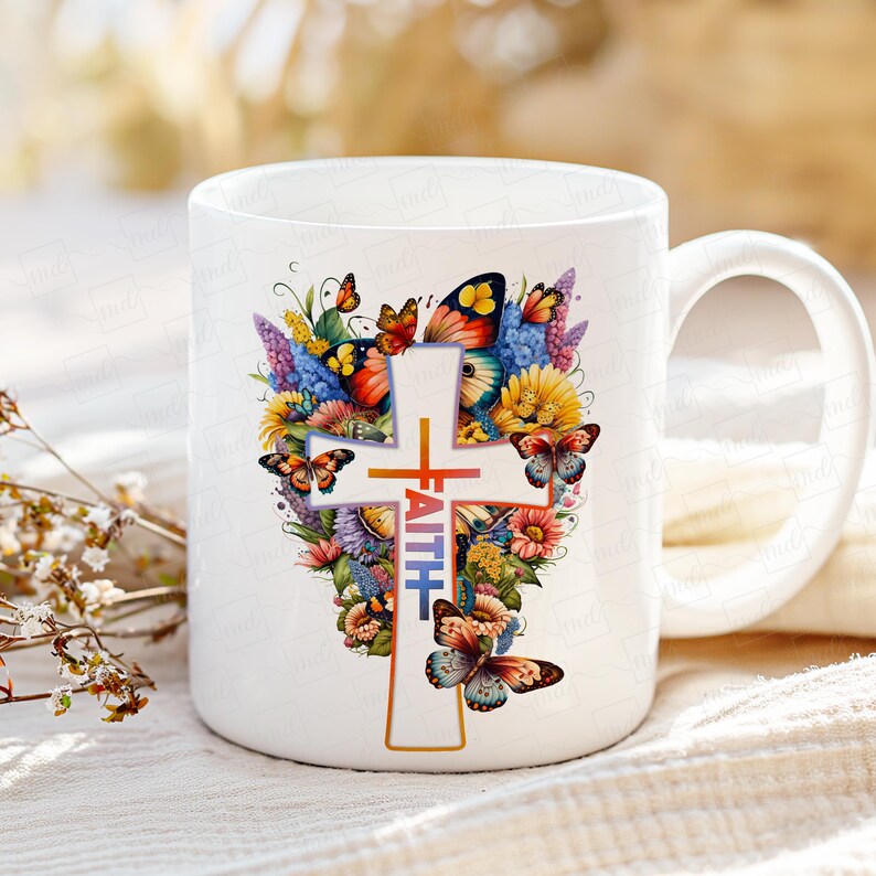 FAITH CROSS WITH FLOWERS AND BUTTERFLIES PNG - FAITH CROSS PNG
