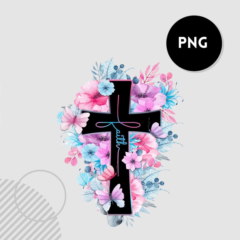 faith cross watercolor png - faith cross flower sublimation