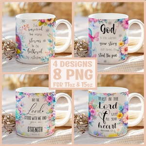 Bible Verse Coffee Mug PNG Bundle - Religious Coffee Mug Sublimation Templates - Christian Mug Wrap - Affirmation 11 & 15 Mug Wrap