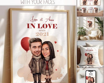 Personalized Couple Illustration With Your Faces: PNG Bundle Gift for Couples (Digital files)