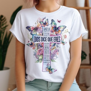 Spaanse God Says You Are Cross PNG - bijbelvers kruis met aquarelbloemen en vlinders PNG - christelijke sublimatie - onmiddellijke download