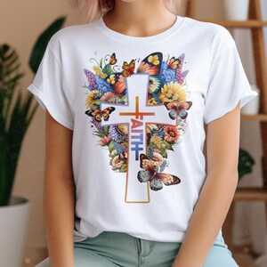 FAITH CROSS WITH FLOWERS AND BUTTERFLIES PNG - FAITH CROSS PNG