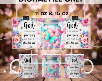Inspirational Coffee Mug Wrap: Christian Floral Design (PNG Digital Download)