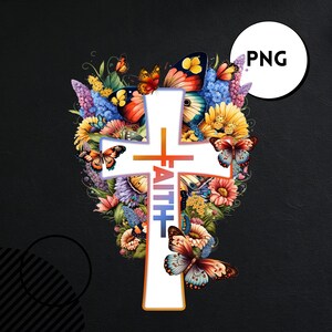 FAITH CROSS WITH FLOWERS AND BUTTERFLIES PNG - FAITH CROSS PNG