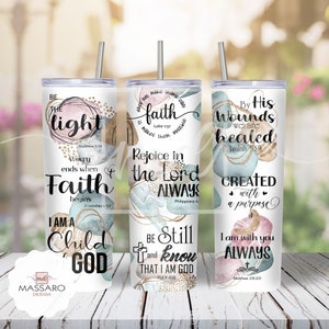 Bible Verse 20oz Skinny Tumbler Sublimation - Christian Quotes PNG - Straight/Tapered Designs PNG - Full Wrap Tumbler - Instant Download