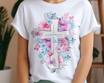 Watercolor Faith Cross PNG: Floral Christian Clipart (Instant Download)