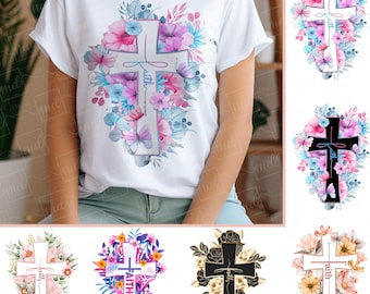 Akvarell tros- och kors-PNG-paket: Blommig clipart (digital nedladdning)