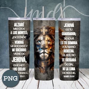 Verso da Bíblia em espanhol 20oz Skinny Tumbler Sublimation - Salmo 121 PNG - Designs retos/cônicos PNG - Full Wrap Tumbler - Download instantâneo