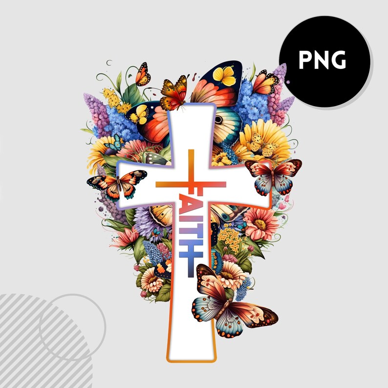 FAITH CROSS WITH FLOWERS AND BUTTERFLIES PNG - FAITH CROSS PNG