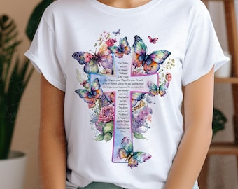 Kreuz des Vaters mit Blumen & Schmetterlingen PNG (Instant Download)