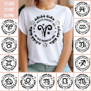 Pacote SVG de signos do zodíaco - Pacote SVG de horóscopo - Signos do zodíaco PNG - Pacote de signos de nascimento Svg - Retro Zodíaco svg - Arquivo de corte Cricut - Silhueta.