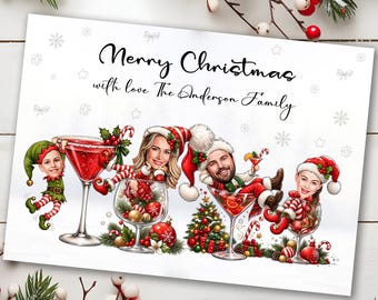 Funny Family Christmas Card: Custom Xmas Illustration With Your Photos (Digital Download)