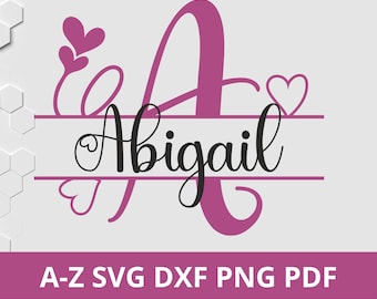 Valentine Split Monogram Alphabet SVG: Heart Cut File (Digital Download)