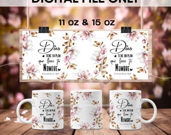 Taza Cristiana PNG – Dessine Dios Tiene un Plan con Tu Nombre – Proverbios 16:9 – Archivo Digital para Sublimación