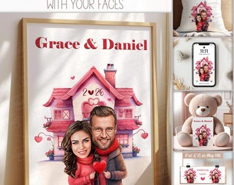 Personalized Couple Illustration With Your Faces: PNG Bundle Gift for Couples (Digital files)