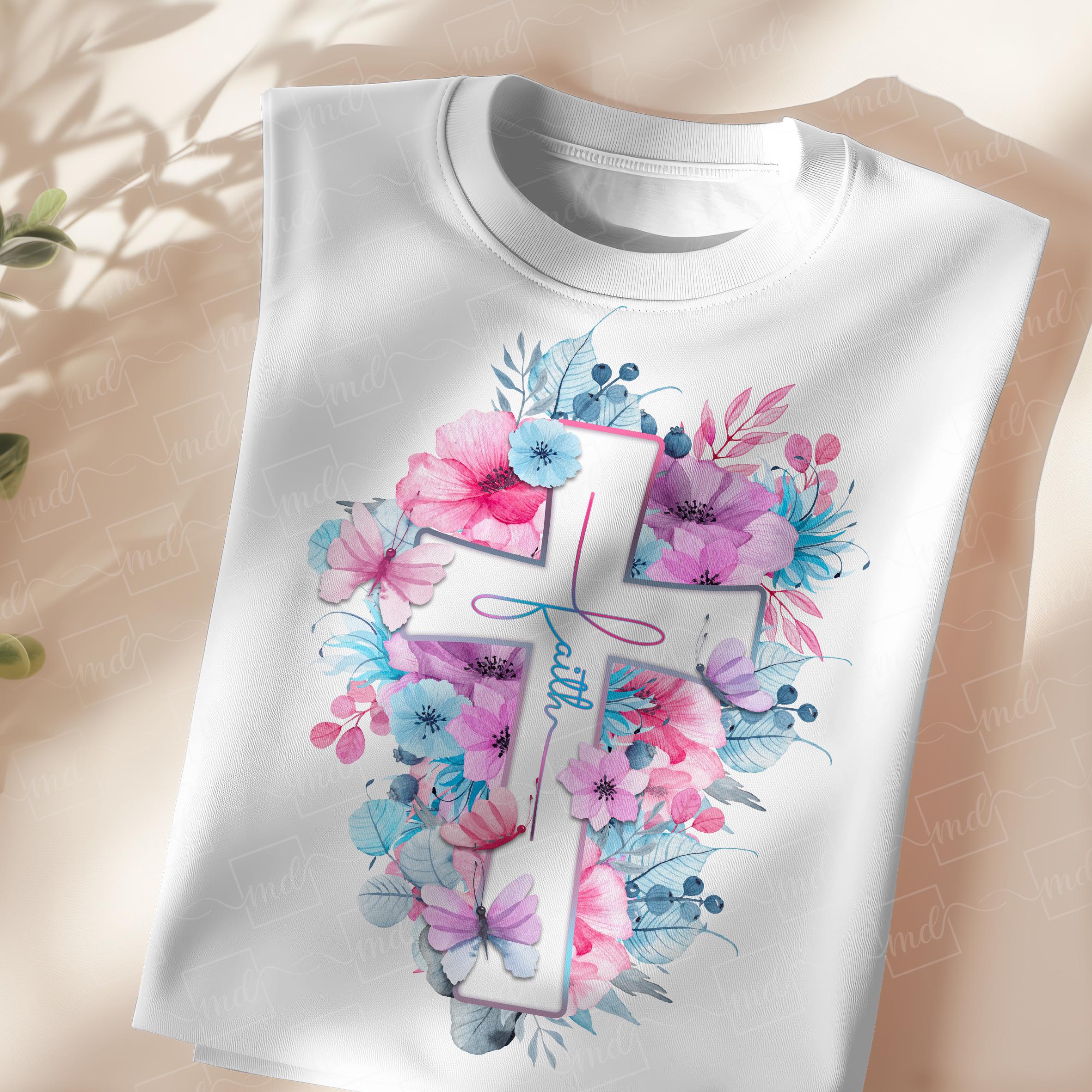 Watercolor Faith Cross PNG: Floral Christian Clipart (instant Download ...