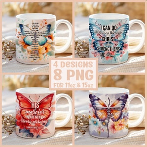 Bible Verse Coffee Mug PNG Bundle - Religious Coffee Mug Sublimation Templates - Christian Mug Wrap - 11oz Mug PNG - 15oz Mug PNG