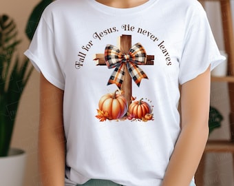 Fall For Jesus PNG: キリスト教の十字架とカボチャ（デジタルダウンロード）