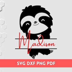 Faultier Split-Monogramm SVG, DXF, PNG. Faultier Name Monogramm svg png dxf. Schnitt-Datei für Cricut, Silhouette. Kommerzielle Nutzung möglich