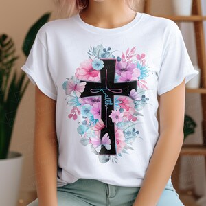faith cross watercolor png - faith cross flower sublimation