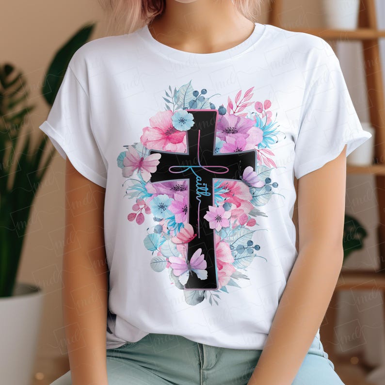 faith cross watercolor png - faith cross flower sublimation