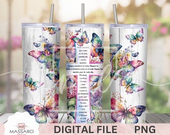 Padre Nuestro 20oz Skinny Tumbler Sublimation - Spanish Bible Verse Straight/Tapered Designs PNG - Full Wrap Tumbler - Instant Download