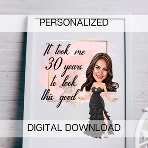 Caricatura de aniversário personalizada para mulher | Cartão de aniversário engraçado com foto - ARQUIVO DIGITAL | Ilustração personalizada de aniversário | Caricatura de foto