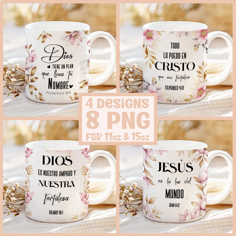 Frases religiosas Mug Wrap 11/ 15 oz, Spanish Bible Verse Mug Sublimation Templates, Religious Mug Wrap, Mug PNG