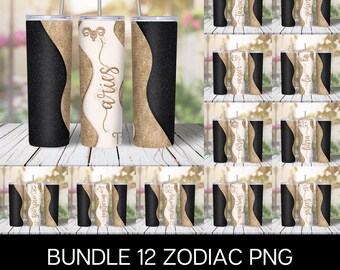 Zodiac Tumbler Wrap: Gold Glitter Horoscope PNG (Digital Download)