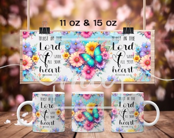 Floral Bible Verse Coffee Mug Wrap: Christian Sublimation Design (PNG Digital Download)