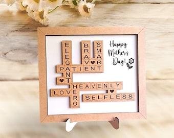 Mother's Day Crossword Puzzle Sign, Mothers Sign svg, Mom appreciation sign svg, Mother's day gift svg,   Glowforge files, Laser Cut Files