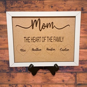Mom The Heart of The Family Sign svg, Mom sign svg, Personalized Mother&#39;s Say sign svg, Mother&#39;s Day Sign svg, Glowforge, Laser Cut Files