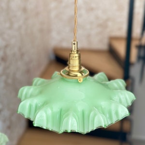 Chandelier pendant with vintage lampshade in green opaline glass, solo, double or triple.
