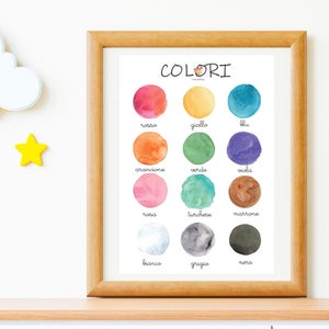 COLORI Stampe scaricabili Acquarello Montessori Poster didattici  Bambini Camerette Homeschool