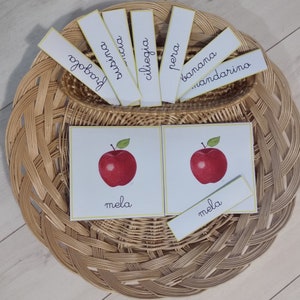 MONTESSORI NOMENCLATURE-FRUIT - Apple - Pear- Banana- Plum- Orange- Mandarin- Plum- Cherry - Strawberry - Nest - School -