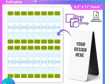 Sublimatiesjabloon voor magnetische bladwijzers 2x6 inch | Printbare Canva-mockup | Ontwerp voor gevouwen bladwijzers | Direct downloaden | Bewerkbaar in Canva AB921