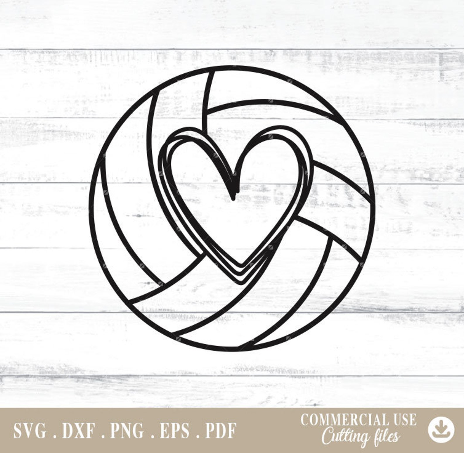 Volleyball Heart Outline Svg, Volleyball Heart Svg, Heart Volleyball