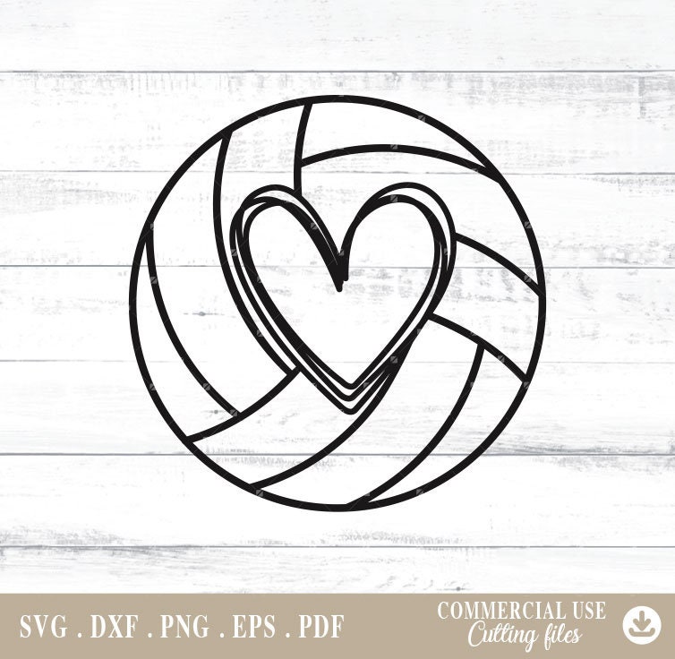 Volleyball Heart Outline Svg, Volleyball Heart Svg, Heart Volleyball