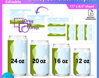 Libbey Can Glass Template Bundel | Sjablonen voor blikjes en glazen van 12oz, 16oz, 20oz en 24oz | Sublimatie PNG SVG | Printklaar AB917