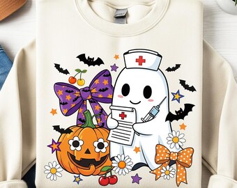 Spooky Nurse PNG, Spooky Season Png, Nurse Halloween Coquette Png, Spooky Ghost Nurse Shirt Png, Cute Halloween Nurse Png - AB814