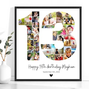 13th Birthday Photo Collage Canva, Editable 13th Birthday, Number 13, 13th photo collage, Editable 13th Birthday, 13th Birthday Canva- A1127