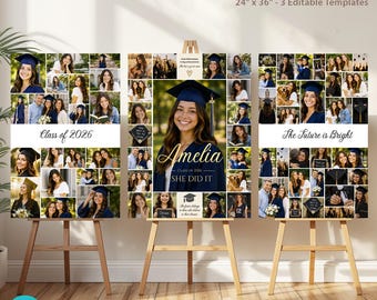 9 Graduation Photo Collage Templates, Editable Senior Board Canva Template, Class of 2026 Printable Poster, 18x24 20x30 24x36 - AB981