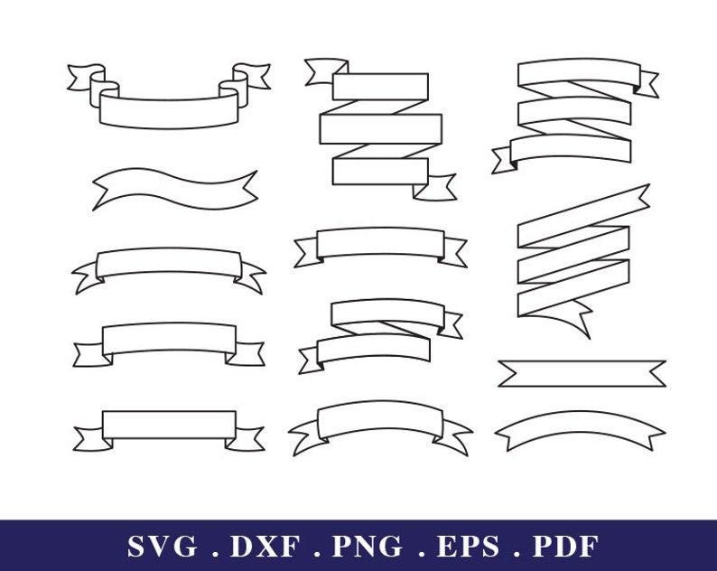 Ribbons Banners SVG Ribbons Banners Clipart Outline Banners - Etsy