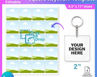 Square Keychain Template, 2" Square Keychain Svg, Sublimation Template, Acrylic Keychain, Custom Keychain, png, dxf, Canva Editable - AB904