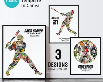 Collage di foto di baseball, modello Canva, regalo per la serata degli anziani, regalo per l'allenatore di baseball, stampabile per la squadra sportiva, collage di giocatori di baseball - AB742