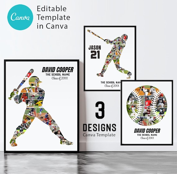 Baseball Photo Collage, Canva Template, Senior Night Gift, Coach Gift Baseball, Sports Team Printable, Baseball Player Collage  - AB742